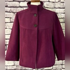 Chico’s Plum Wool Blend Jacket with Leopard Print Lining – Size 2